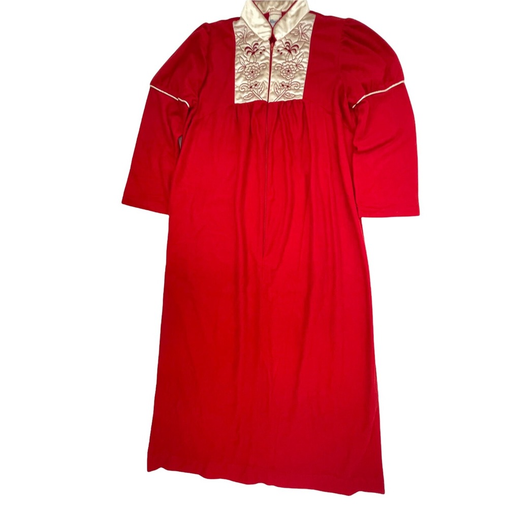 Vintage Allendale Robe Womens Medium Velour Zip Bathrobe‎ Housecoat Holiday Red